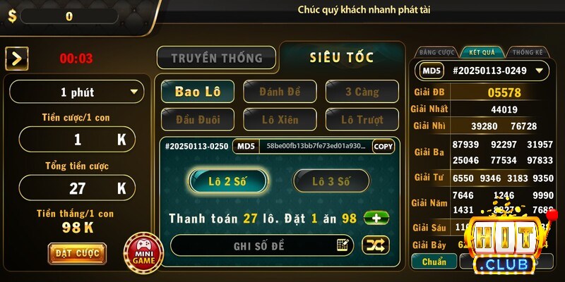 Lô đề siêu tốc MD5 cực kỳ hấp dẫn tại Hitclub